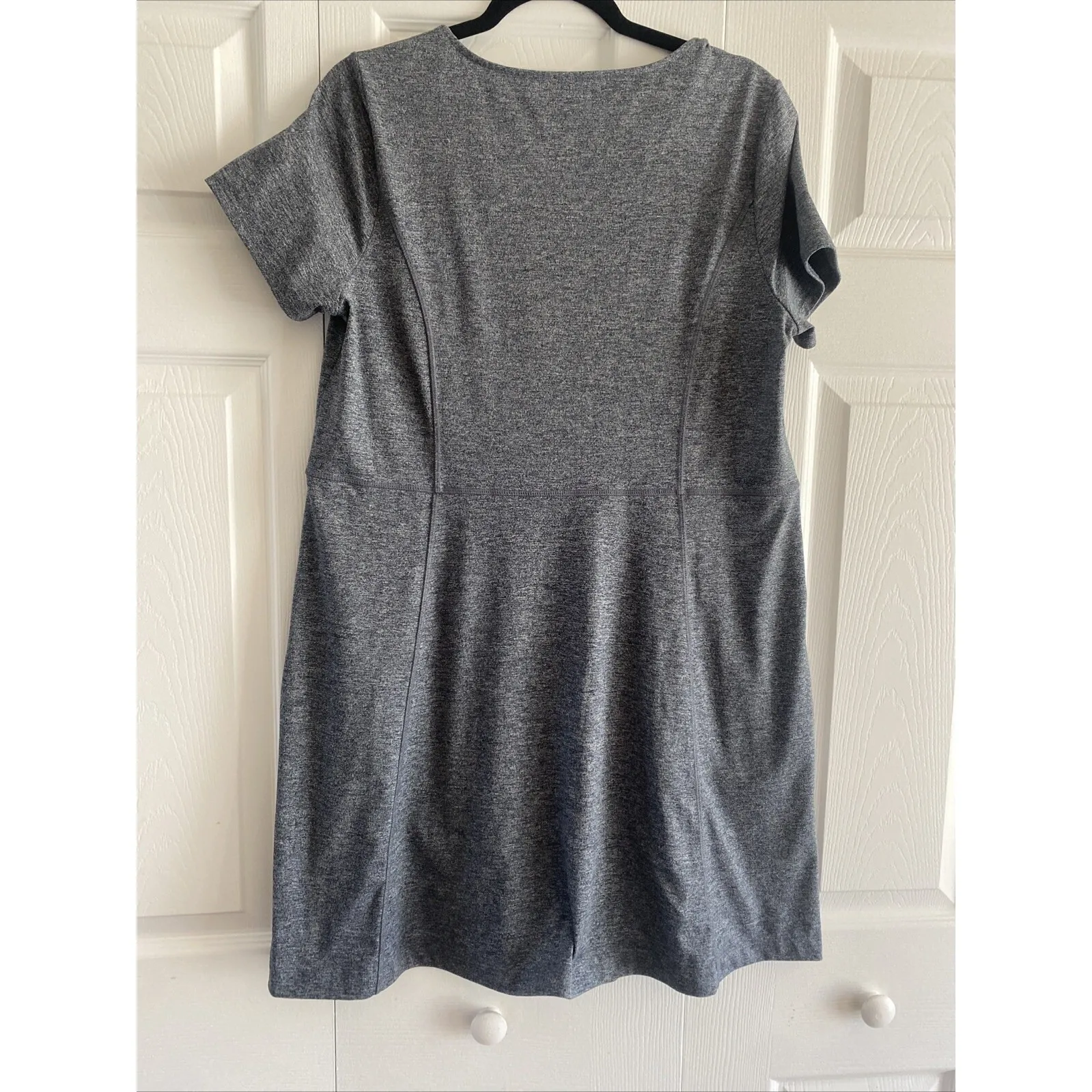 J Jill Fit Marled Gray V Neck Dress Size Medium Relaxed Midi Pockets Shirttail - Image 7