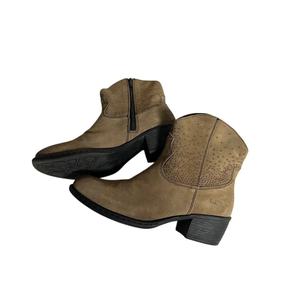 b.o.c. Born Concepts Taupe Suede Ankle Boots Western Perforated‎ Detail Booties Tan Size 9 - Image 6