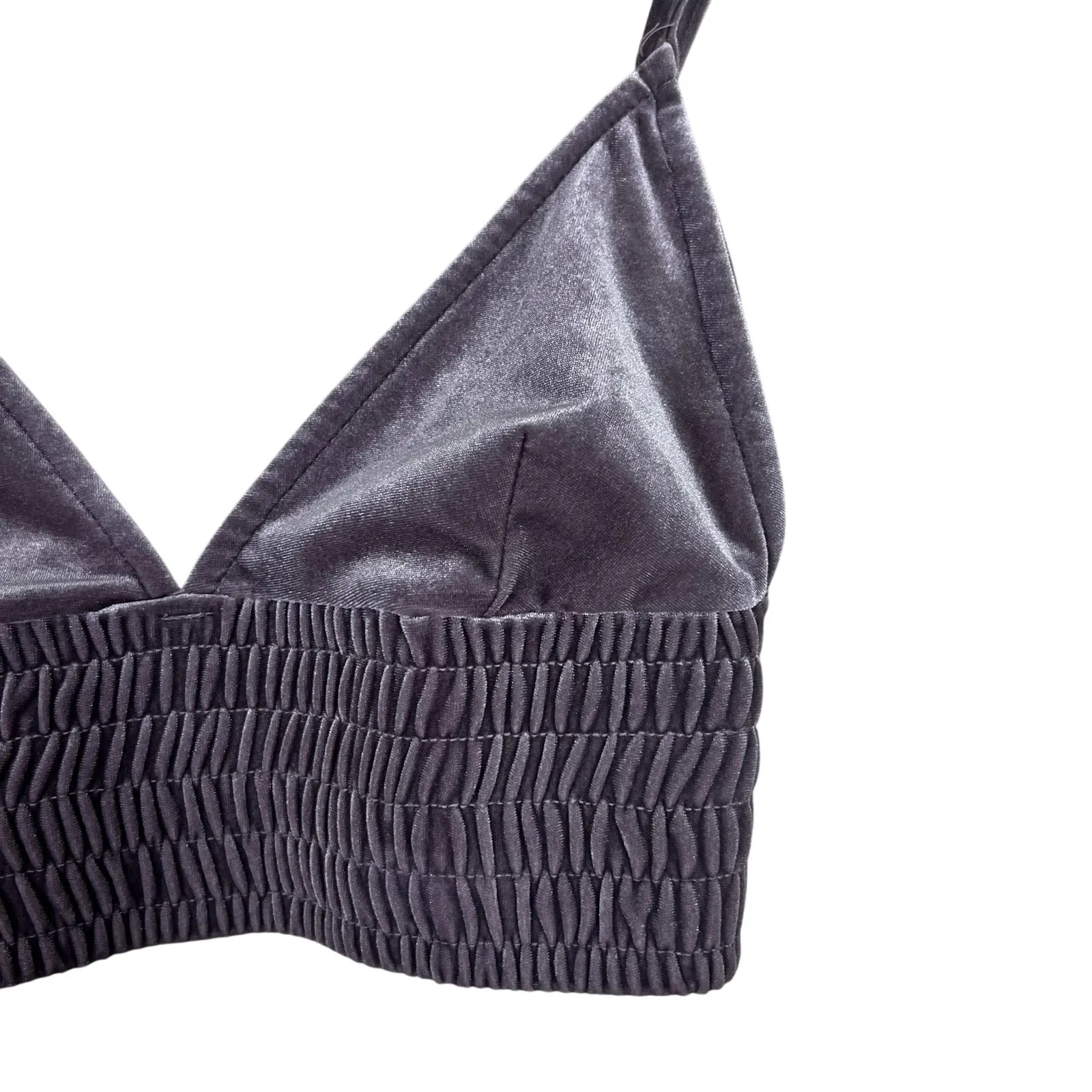 Glassons Crop Top Womens XS Purple Velvet Shirred Soft Girl Balletcore Lounge - Image 2