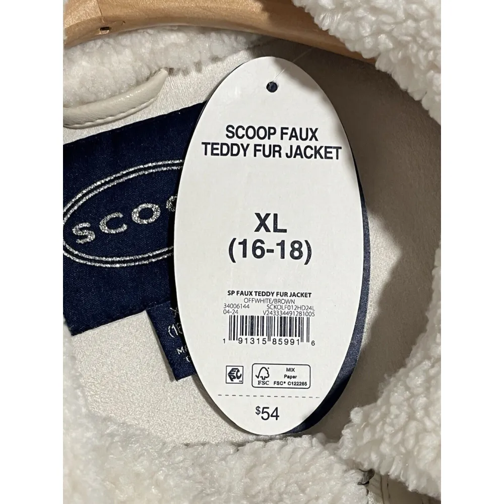 Scoop Fleece Jacket Womens XL Full Zip White Coat Buckle Accents Collared NWT - Image 9