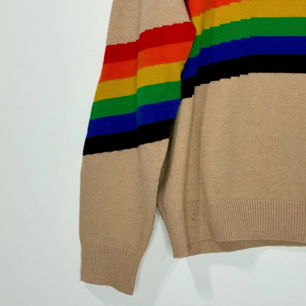 Young Fabulous & Broke Beige Rainbow Stripe Pullover Crew Neck Sweater M/L - Image 4
