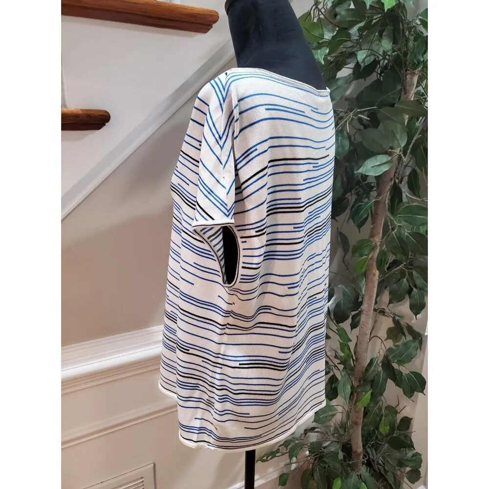 ST John Womens White Striped Rayon Round Neck Sleeveless Shirt Top Size Large - Image 4