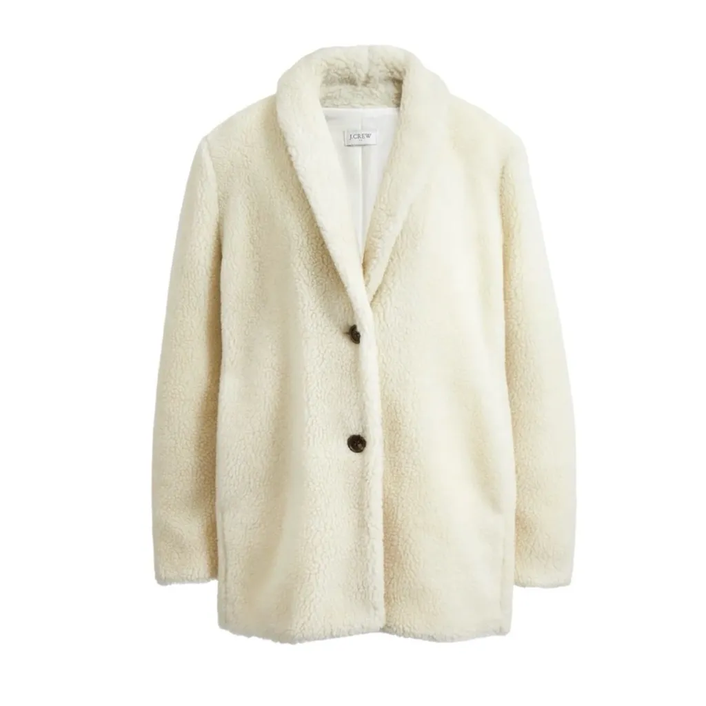J.CREW FACTORY Shawl Fleece Coat, Off White, Small White - Image 6