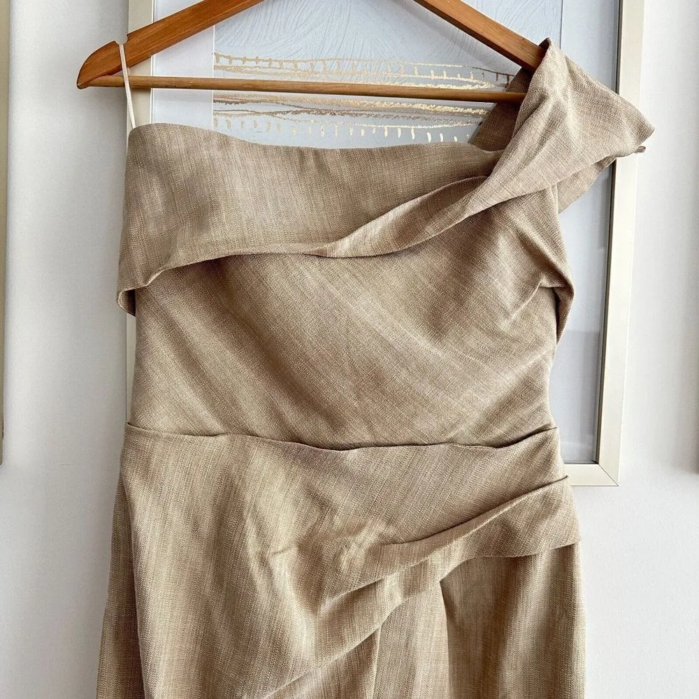 Zara Midi Slip Dress Womens Small Asymmetrical Taupe Neutral Sheath 3265/332 - Image 6