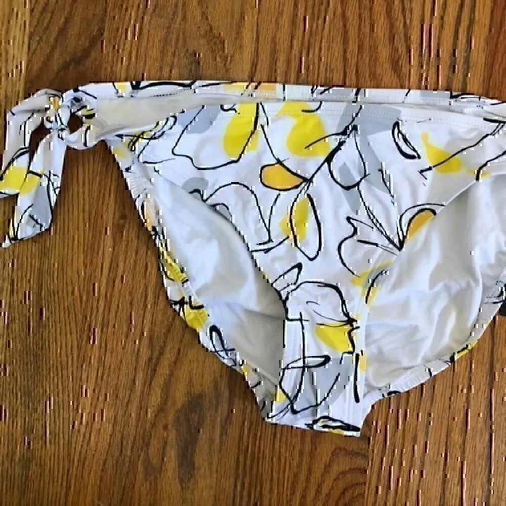 NEW NWT JANTZEN White Yellow Gray Black Floral Tie Knot Y2K Bikini BOTTOM 14 - Image 3