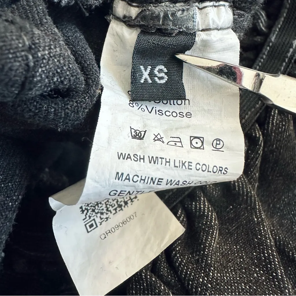 Black Denim Wide Leg Jumpsuit Spaghetti Straps V - Image 7