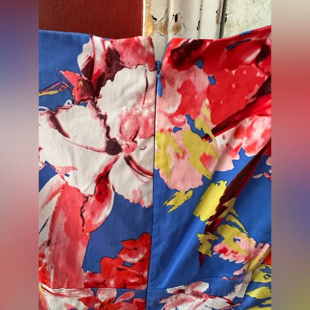 Adrianna Papell Blue Floral Sleeveless Sheath Midi Dress - Image 10