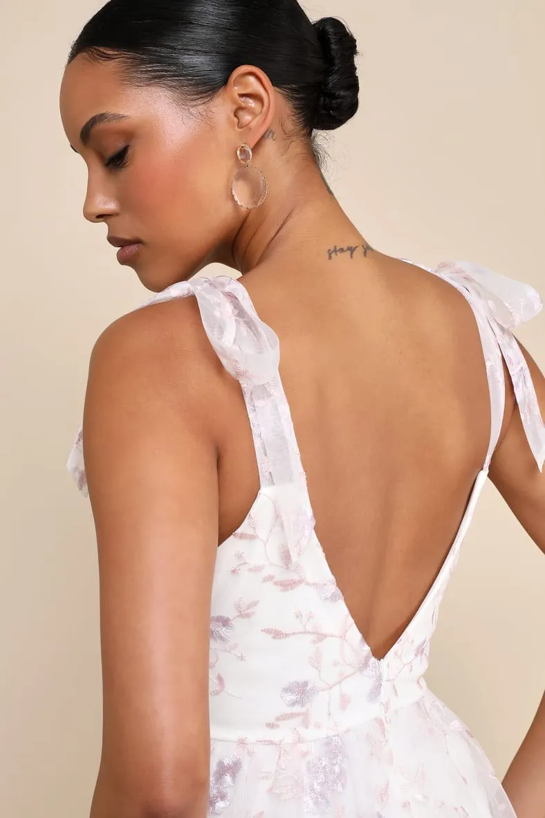 LULUS Distinctly Sweet White Floral Embroidered Tie Strap Midi Dress - Image 4