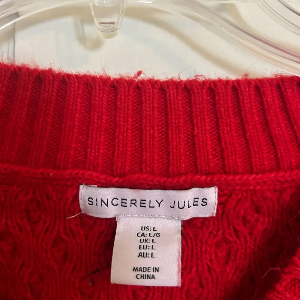 Red Cable Knit Sweater Size L - Image 2