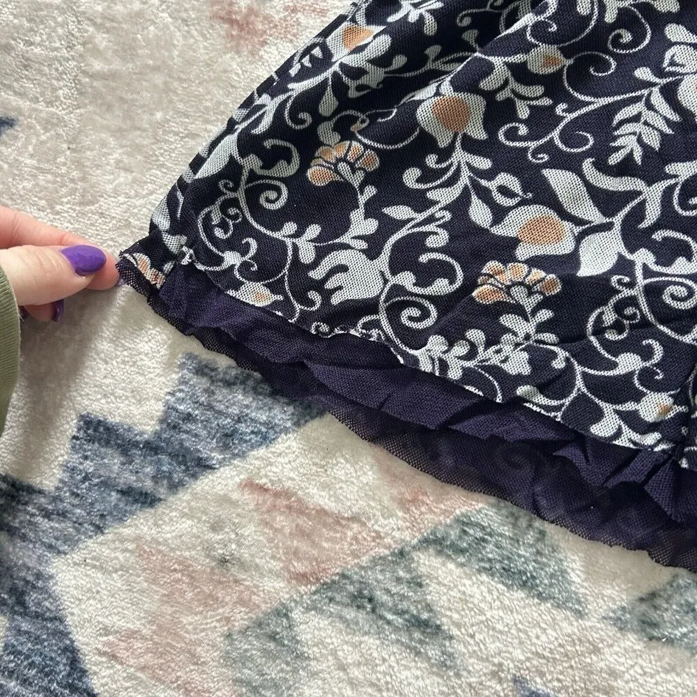 Y2K Vintage 90s Mesh Cami Top Babydoll Womens Small S Blue Floral Cinched Ruched - Image 4