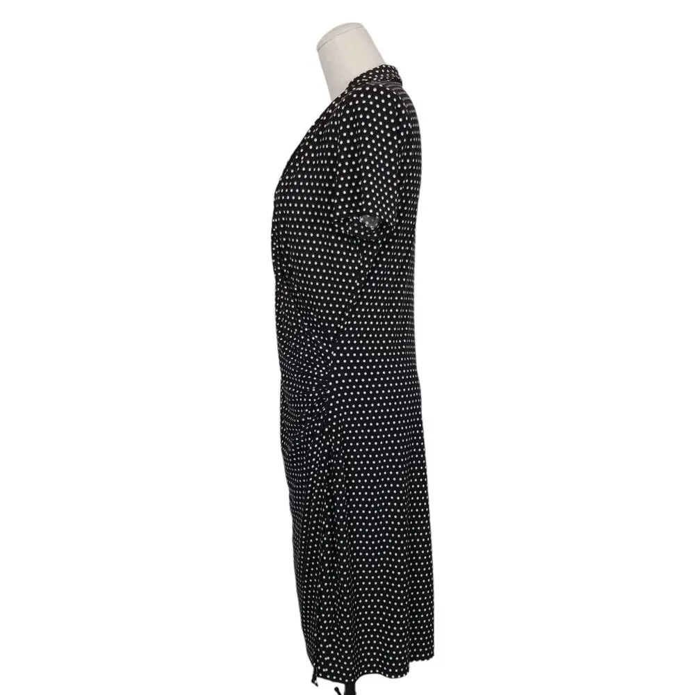 Norma Kamali Baby Polka Dot Faux Wrap Dress Black & White Sz Medium - Image 3