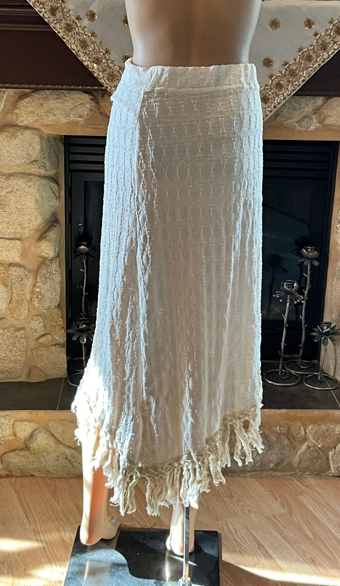 Boho Twist Skirt With Tassels Ivory M Tan Size M - Image 7