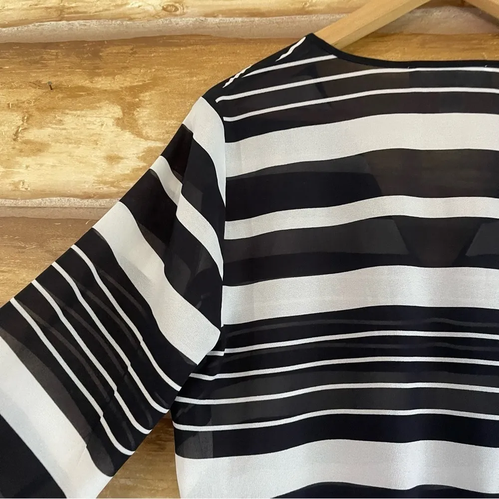 MICHAEL Michael Kors sheer striped quarter sleeve cinched waist tunic top size M - Image 8