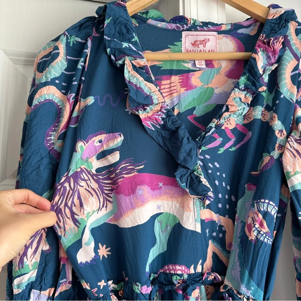 Banjanan Florence Long Sleeve Ruffled Mini Dress in Celestial Dark Blue Size XS - Image 6