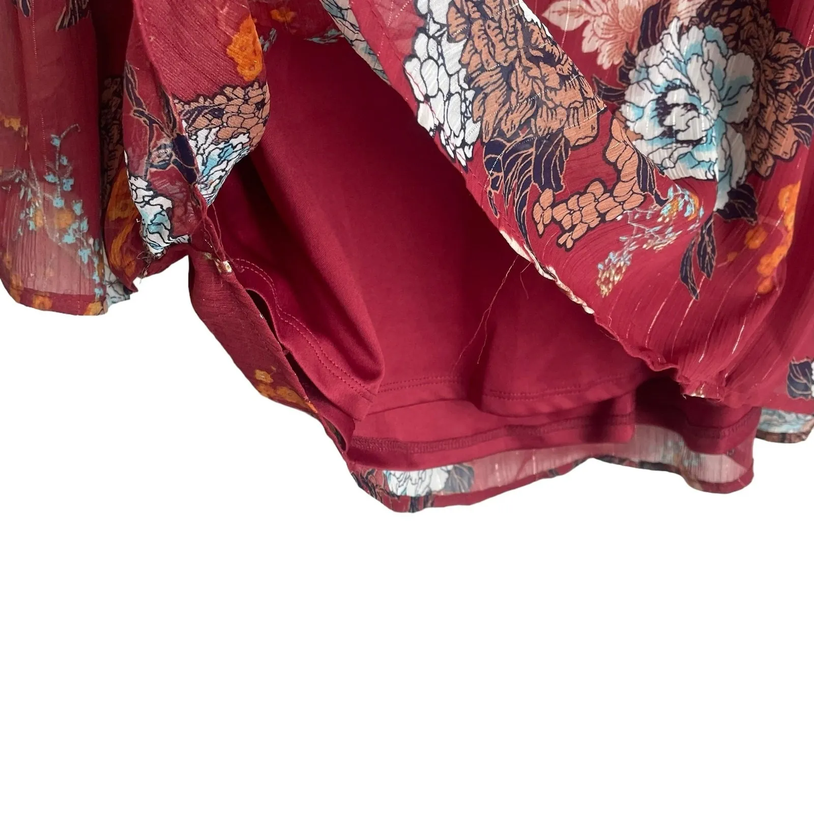 Luxology Women Boho Romantic Top XL Rust Sheer Floral Lined Flowy Cottage Whimsy - Image 3