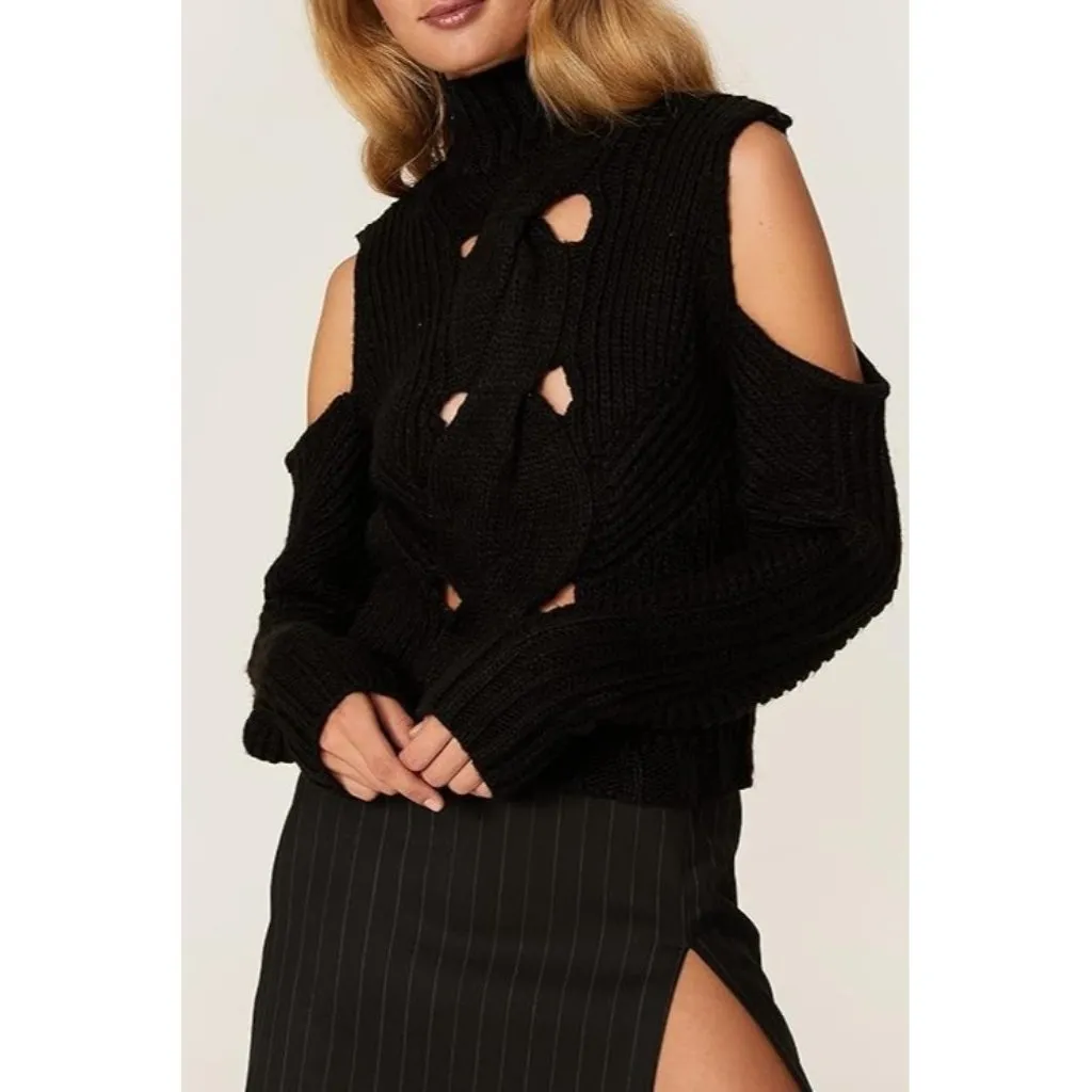 for Love & Lemons Womens Keke Cutout Black Turtleneck Sweater XS - Image 3