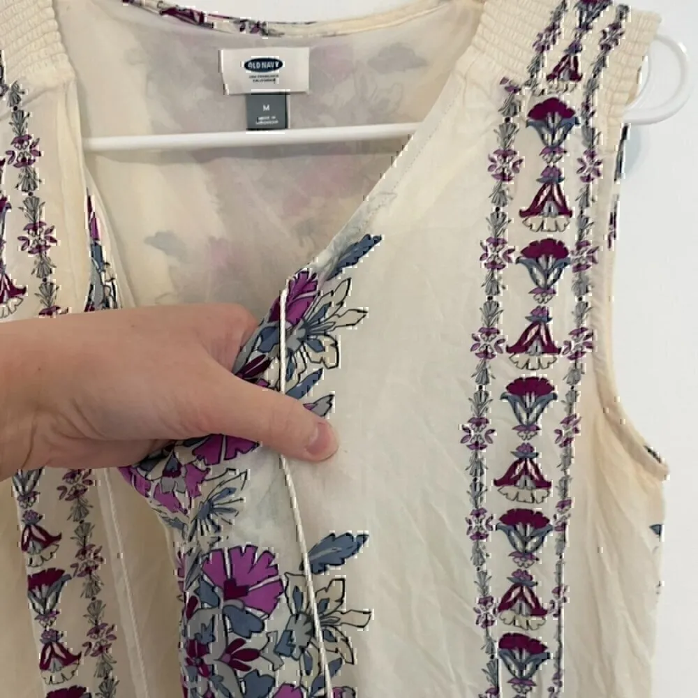 OLD NAVY Printed Tassle Boho Midi Dress Cream Ivory Floral Tassel Boho M NO BELT - Image 7