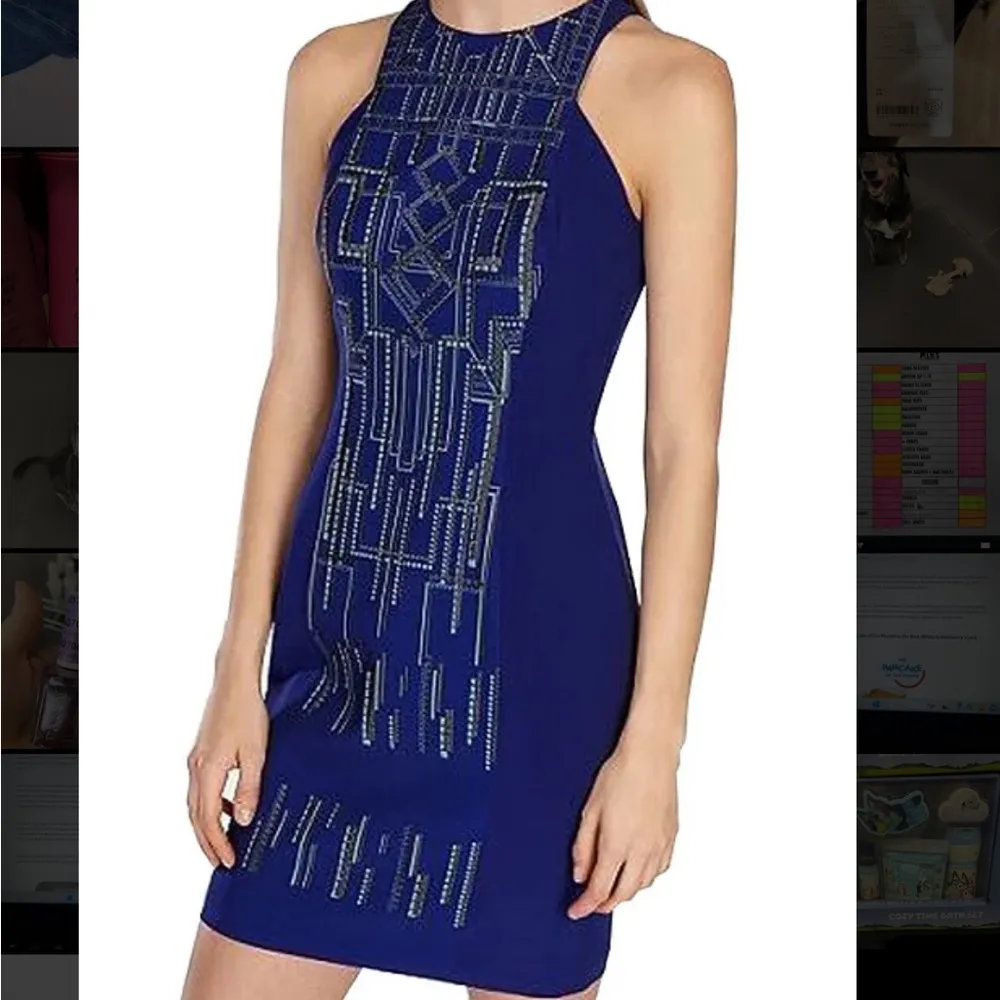 Karen Millen Tribal Print Embroidery Zip Back Lined Knee Length Dress Size 6 - Image 9