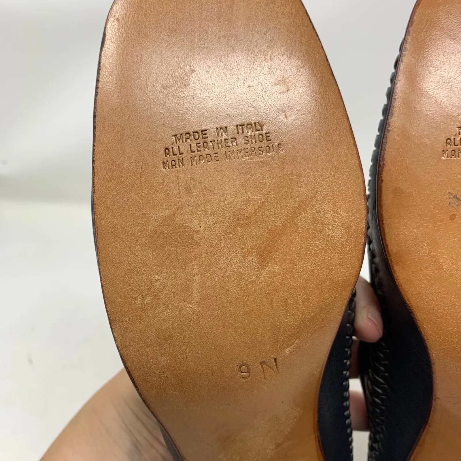 Bullock’s Made in Italy Navy Blue Leather Braided Woven Loafer Stacked Heel 9 N - Image 8