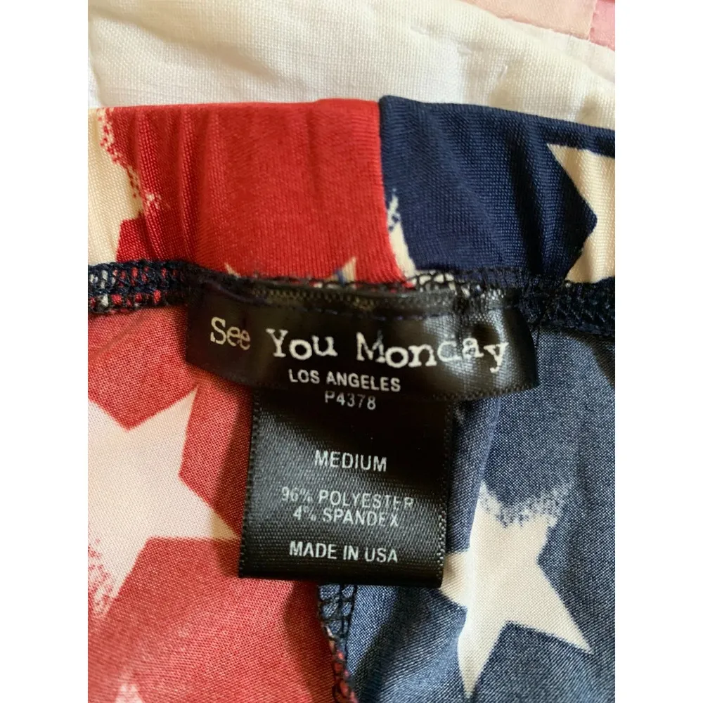 See You Monday Leggings Womens Juniors Size M Blue Red White Stars Patriotic - Image 3