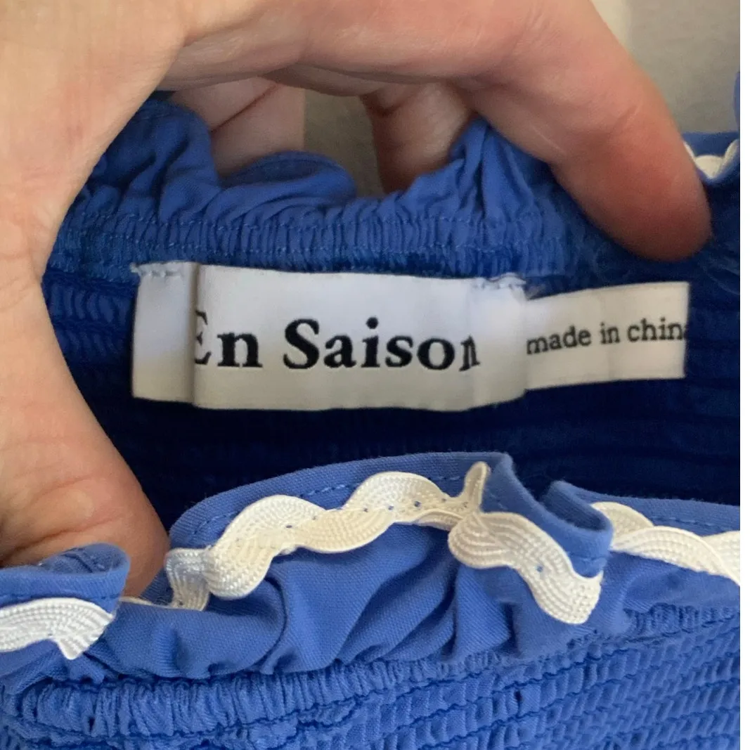 En Saison Smocked Sun Dress size small‎ Blue - Image 5
