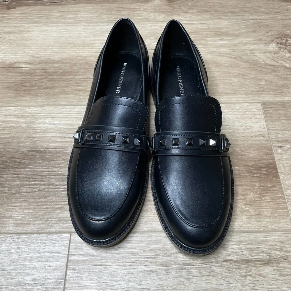 Marc Fisher Women's Black Faux Leather Round Toe Cancia 2 Studded Loafer sz 9.5 - Image 3