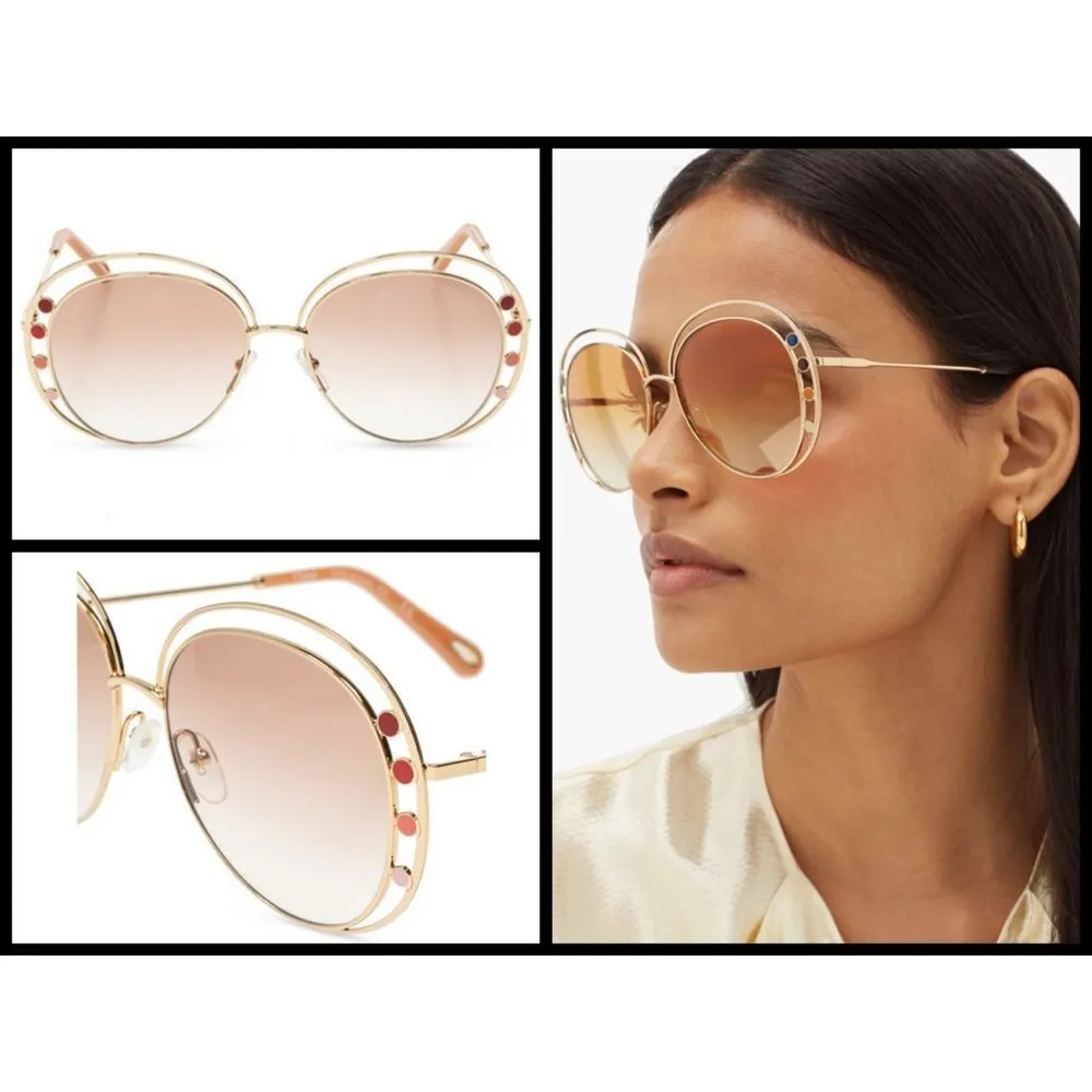 💕CHLOE💕 Delilah Sunglasses ~ Gold Frame Gradient Brown Lenses CE169742 New - Image 4