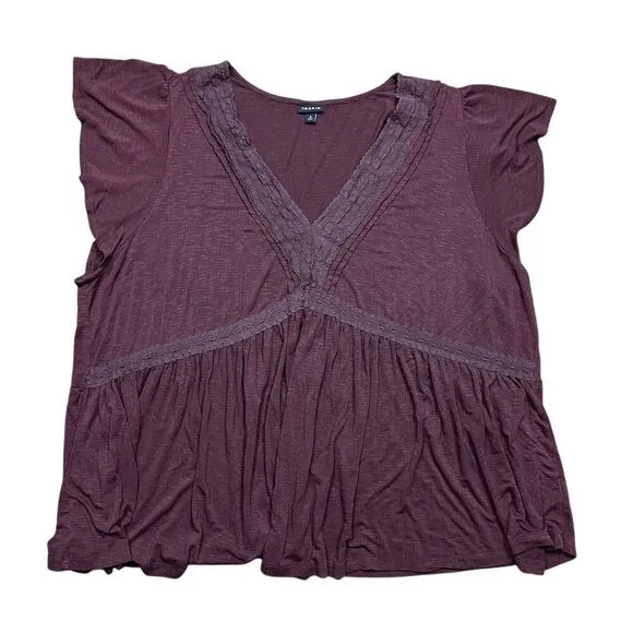 Torrid Plus 5X Brown V-Neck Lace Inset‎ Babydoll Top Casual Blouse - Image 3