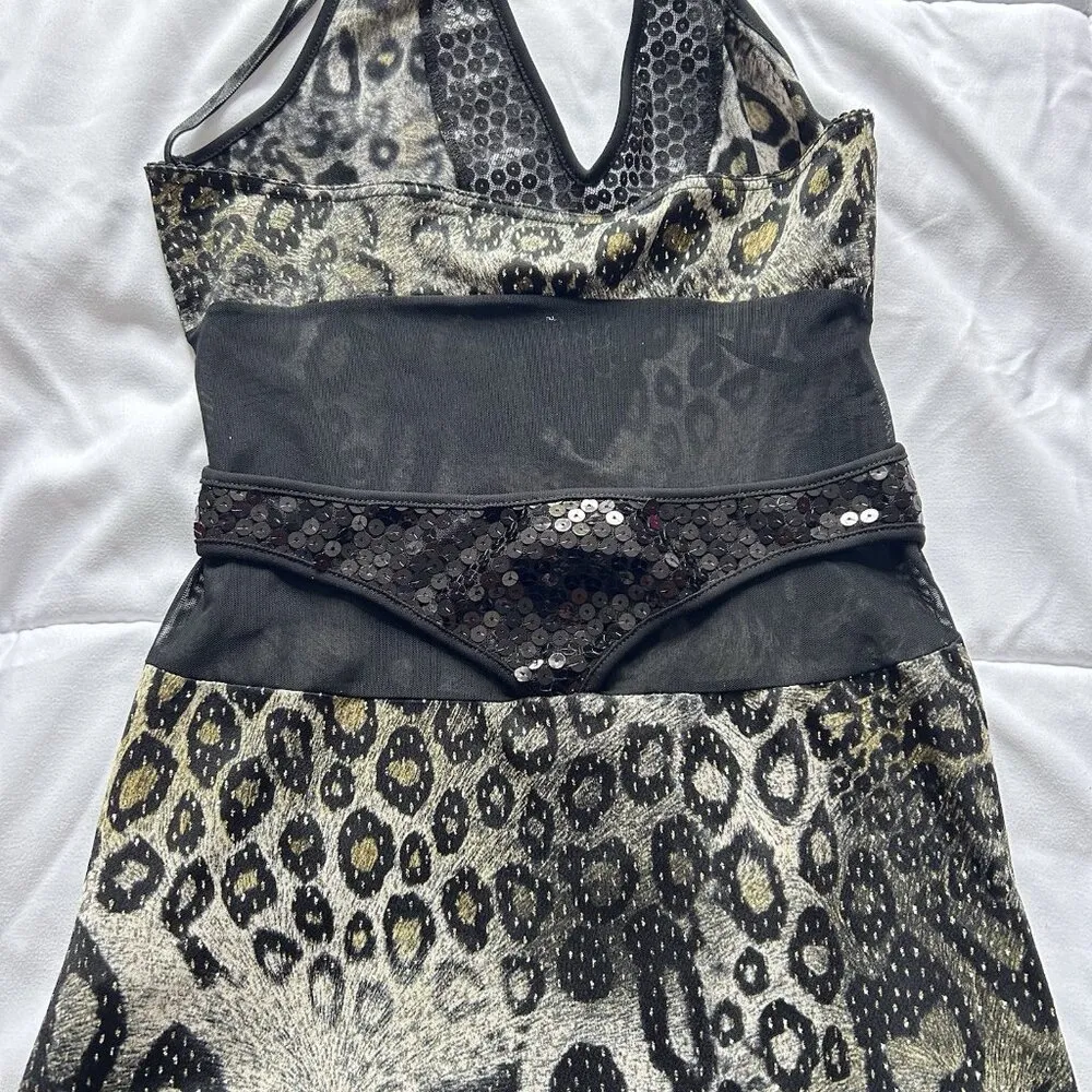 Vintage 90s Y2K Cheetah Sequins Maxi Dress Womens 36 Fairy Whimsical Coquette Black Size 4 - Image 9