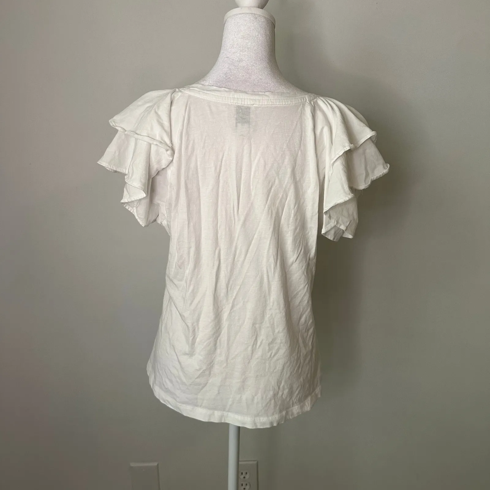 Maeve Anthropologie white short-sleeve cotton top size L - Image 4
