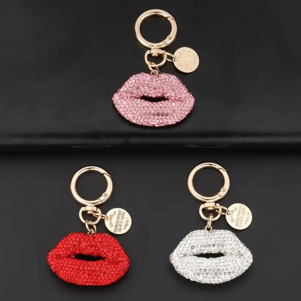 Red Lips Rhinestone Purse Charm Keychain - Image 2