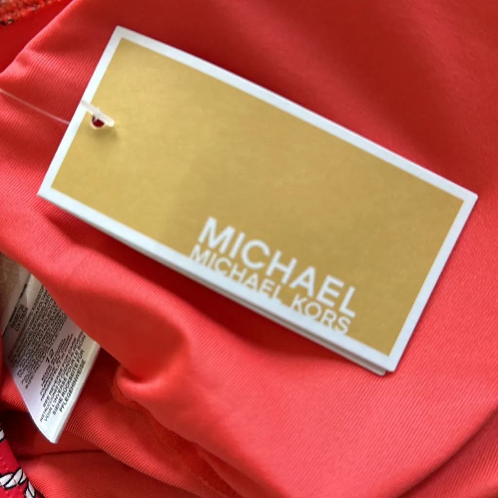 NWT MICHAEL KORS CHAIN PRINT HALTER NECK ONE PIECE SWIMSUIT IN 604 TRUE Red Size 12 - Image 7