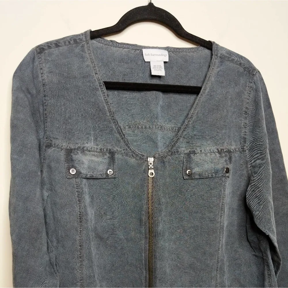 Soft Surroundings Shirt/Jacket Gray Shacket Zip Linen Rayon L - Image 2