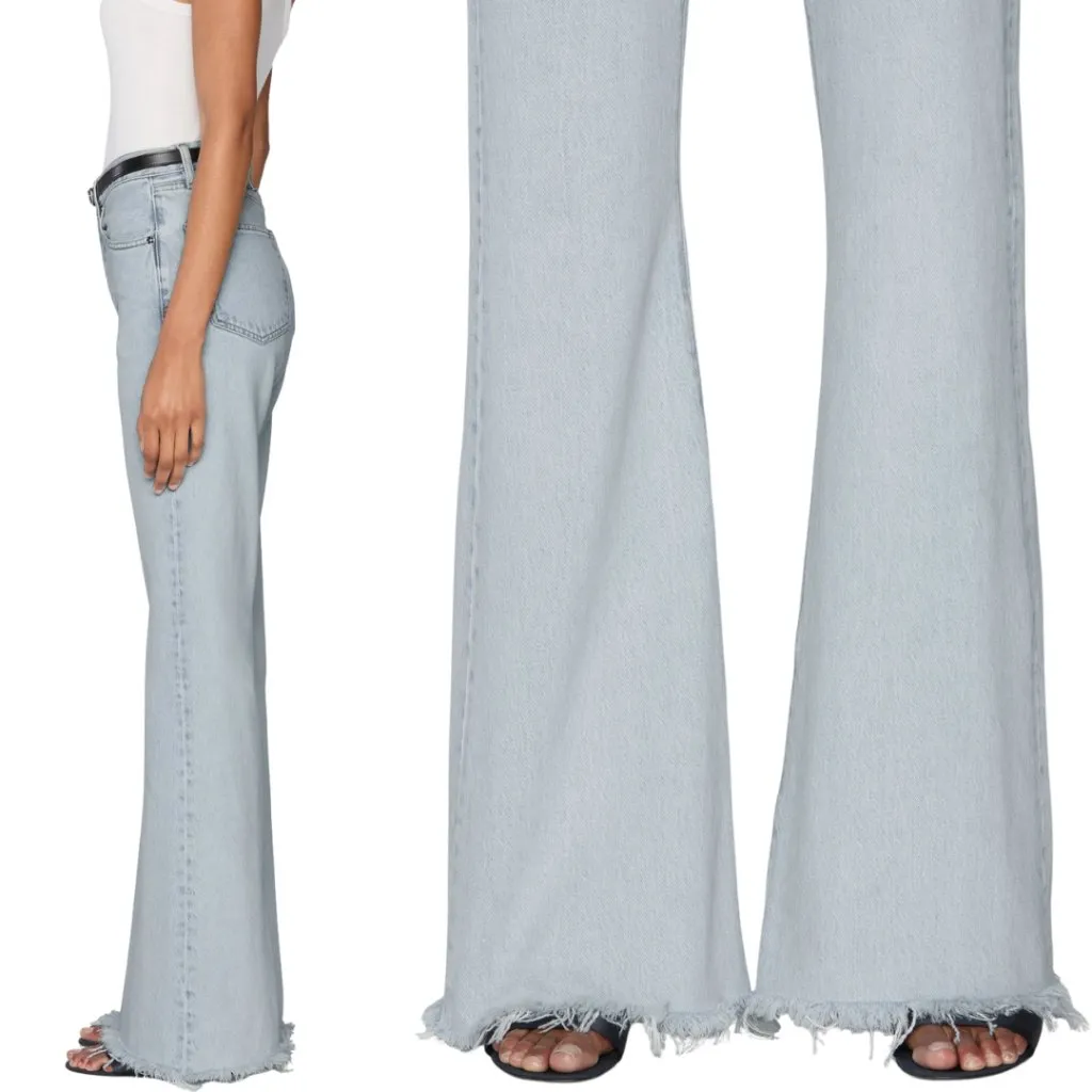 Frame The Lax Wisp Raw Fray Flare Wide Leg Denim Jeans Women's 29 Blue $298 NWOT - Image 3