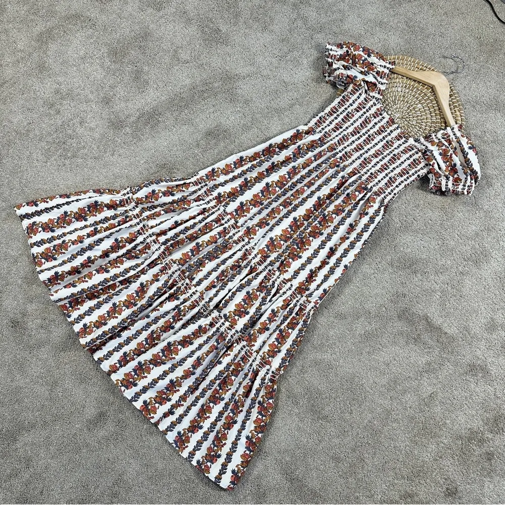 o.p.t Women’s Daphne Square Neck Smocked Maxi Dress Tiered Multicolor Floral M White Size M - Image 4