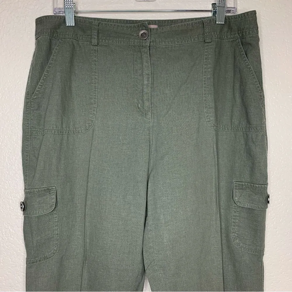 Chico’s Linen Blend Olive Green Cargo Ankle Pants - Image 2