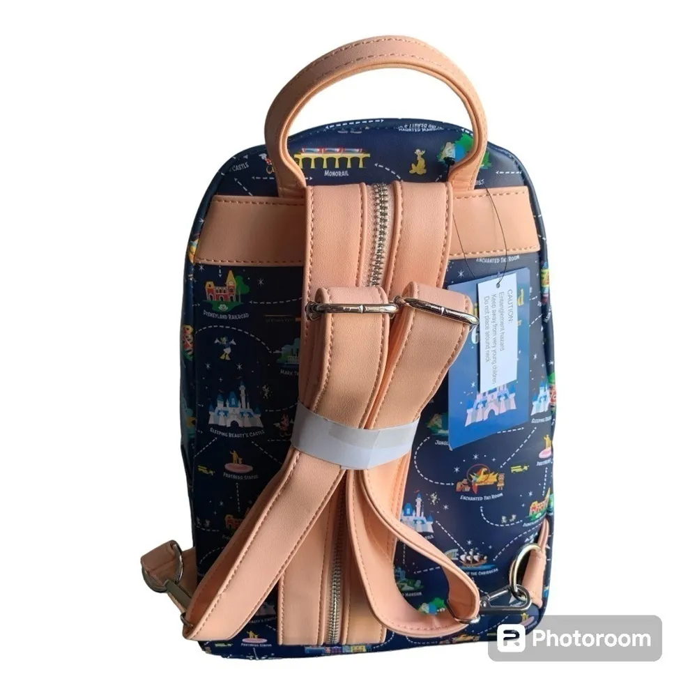 NWT Loungefly Disneyland 65th Anniversary Disney Map Convertible Mini Backpack - Image 4
