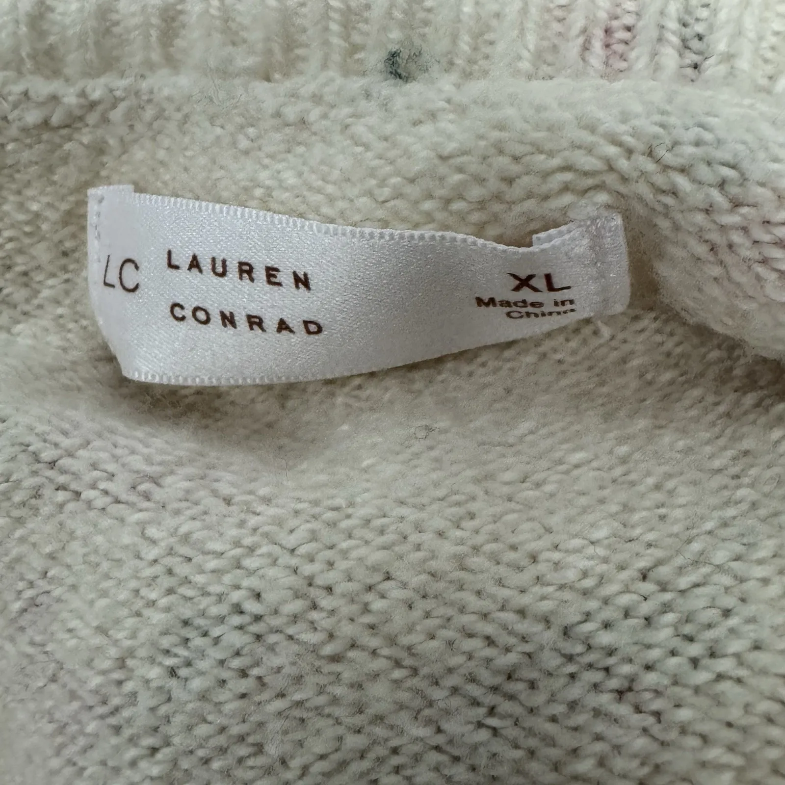 LC LAUREN CONRAD Women's XL Sweater Floral Creme Pink Fairy Spring Feminine Tan - Image 5