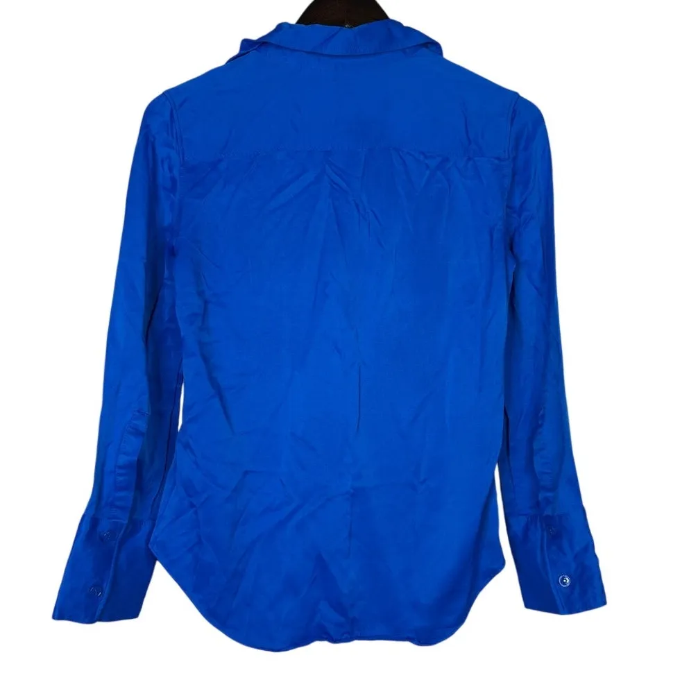 Zara Satin Feel Collared Button Down Stretchy Dress Shirt Blouse M Royal Blue - Image 12