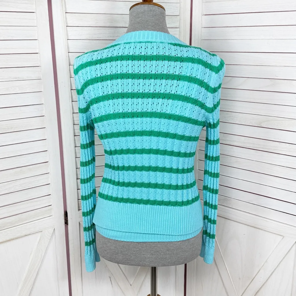 Talbots Textured Knit Striped Button Up Cardigan Sweater Tank Top Set XS - Image 5