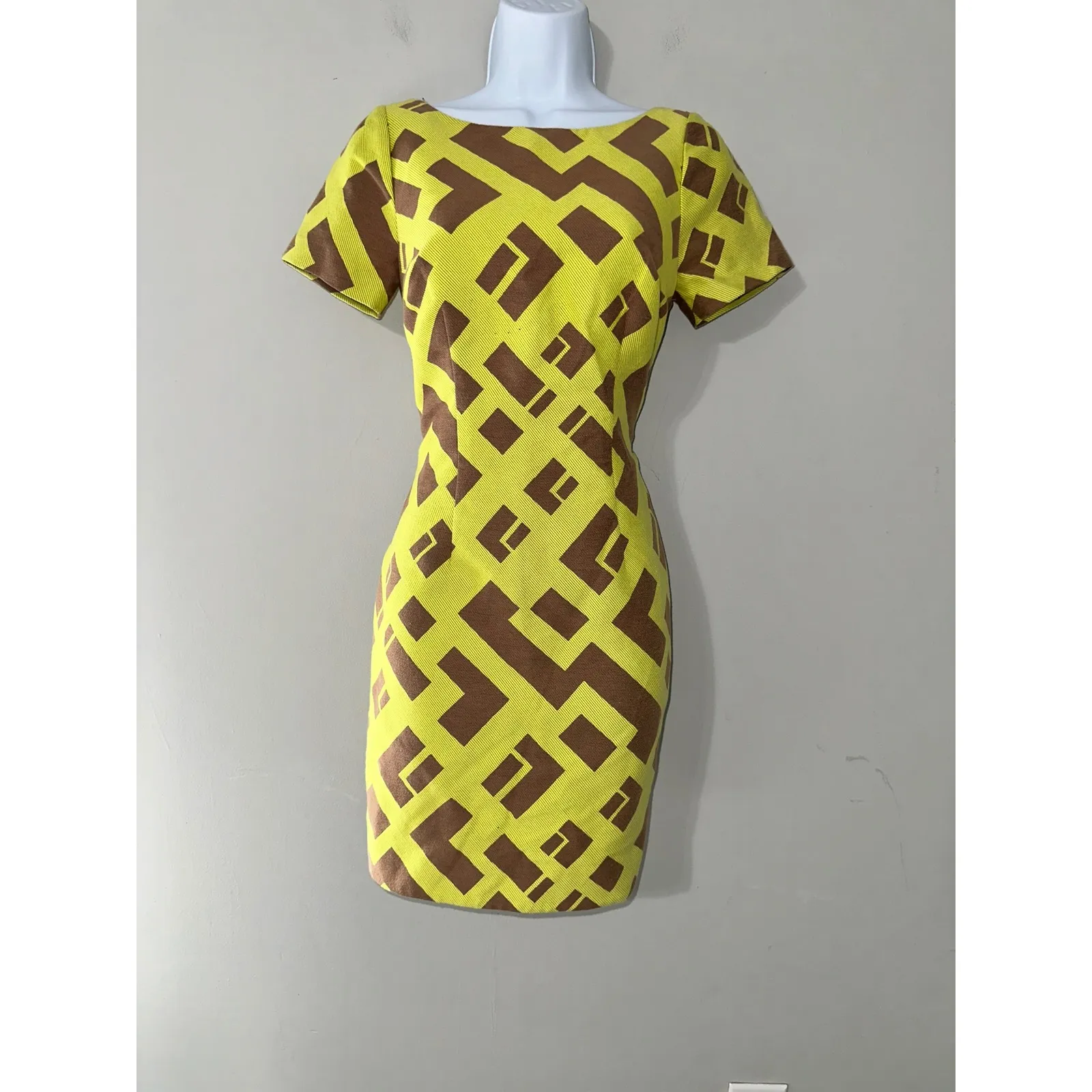 Plenty by Tracy Reese‎ Yellow Brown Geometric Print Mini Dress Size 0 - Image 3