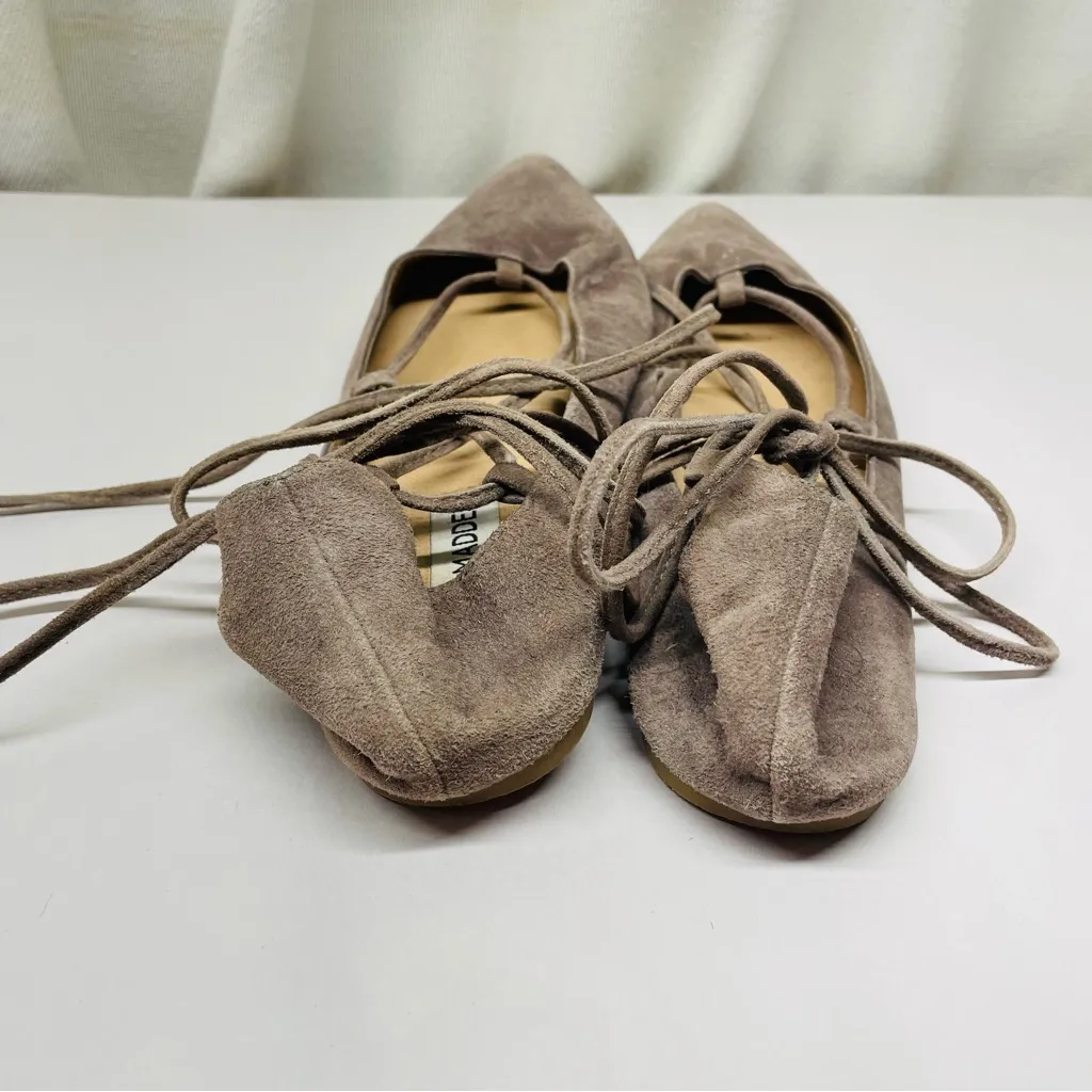 Steve Madden Eleanor Suede Lace-Up Ballet Flats Taupe Size 7.5 - Image 5