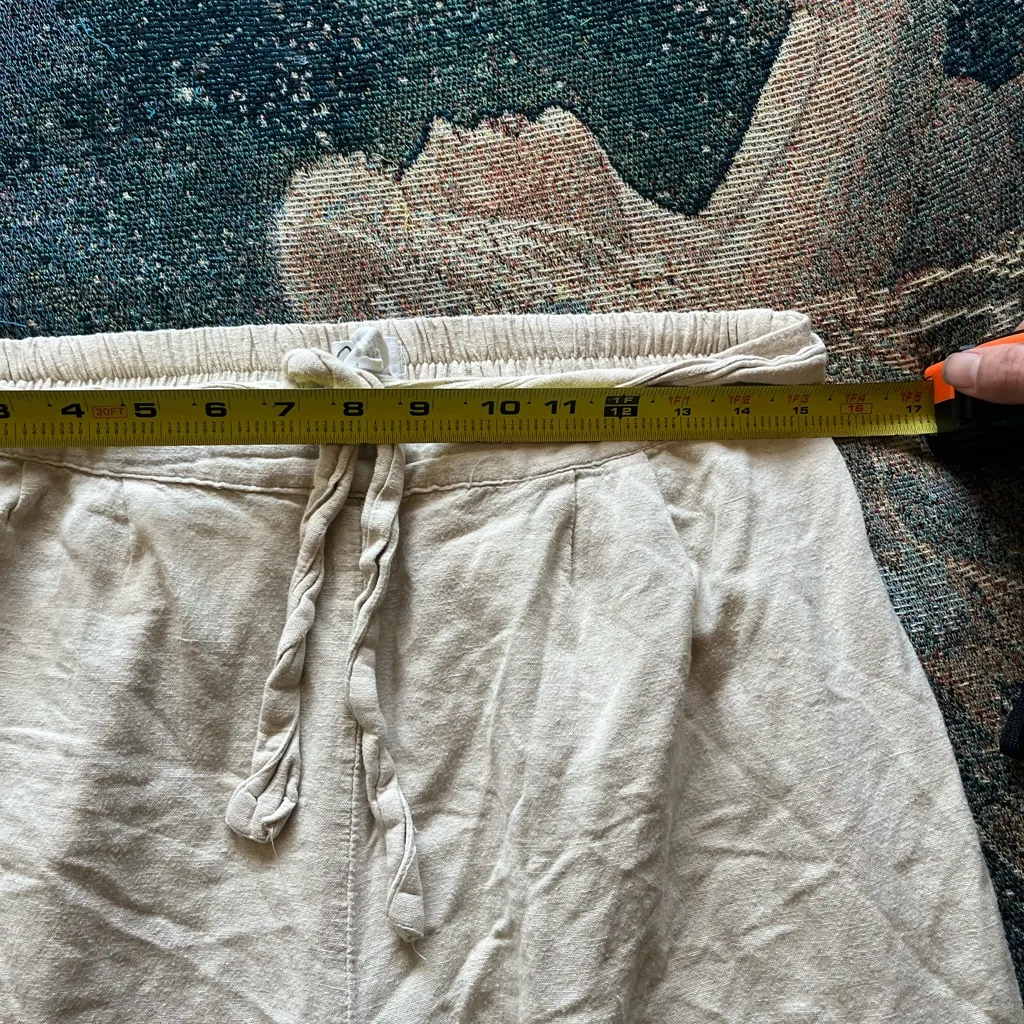 Japna Cream Linen Tie Waist Pants Sz L Wide Leg Summer Beach Travel Resort Y2K - Image 12