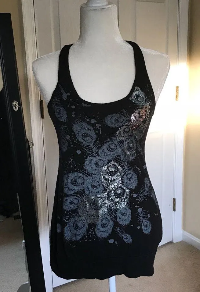 Romeo and Juliet black silver peacock feather top - Image 2