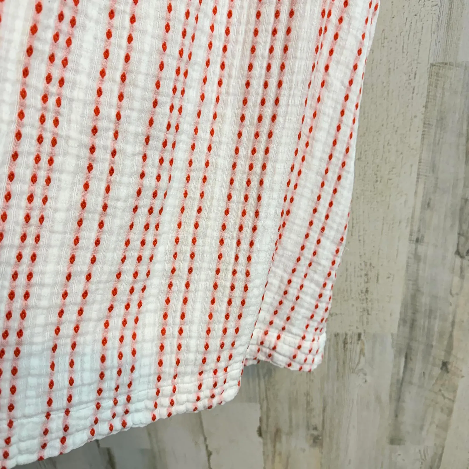 Lou & Grey Womens XS White Orange Dotted Cotton Midi Dress Boho Swiss dot - Image 9