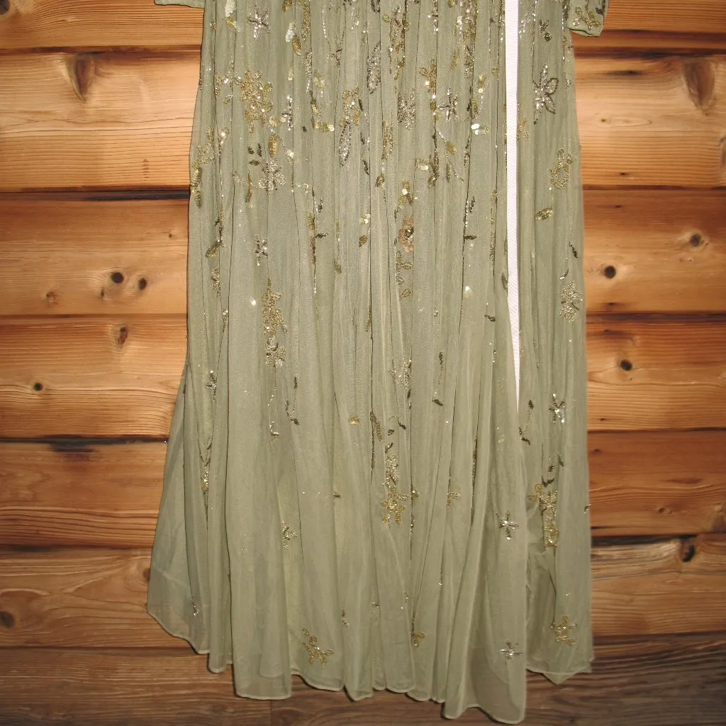 Mac Duggal 6182 Green Long Sleeve Hand Embellished Floral A-line Gown - Image 10