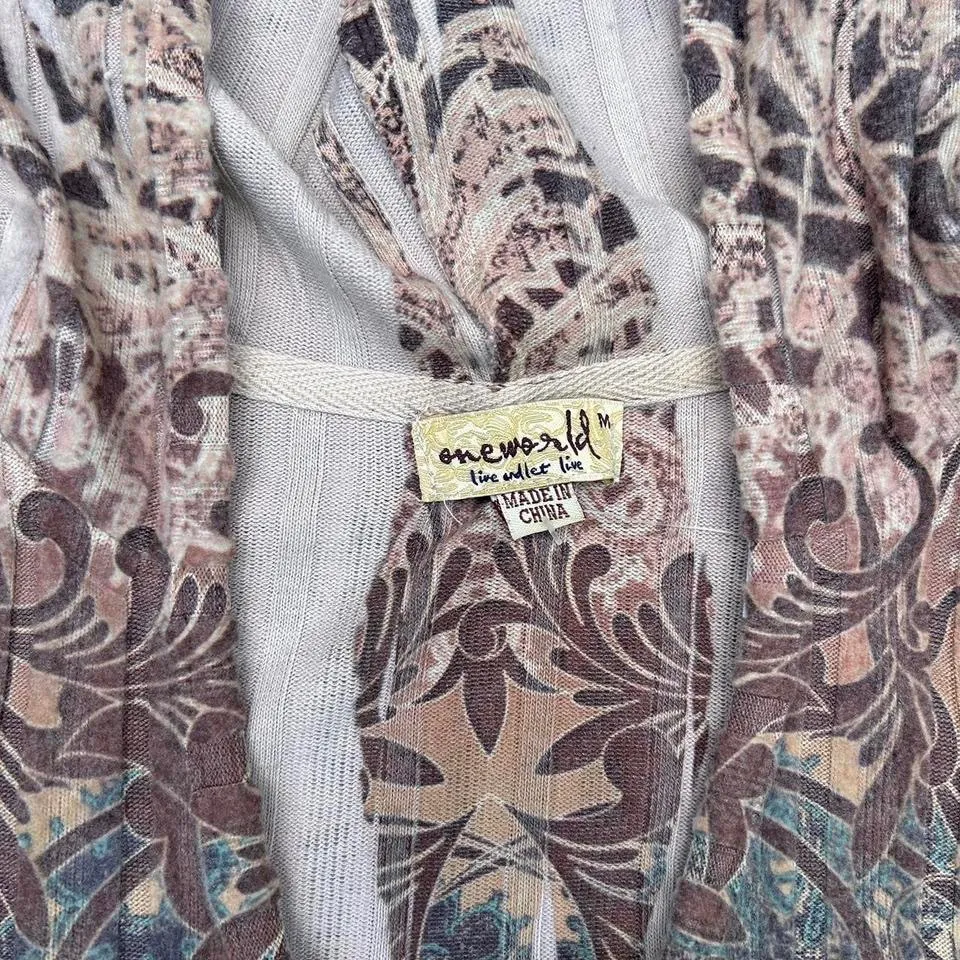 Y2K Brown/Green One World Ribbed Thin Sweatshirt Hoodie Earth Tones - Image 4