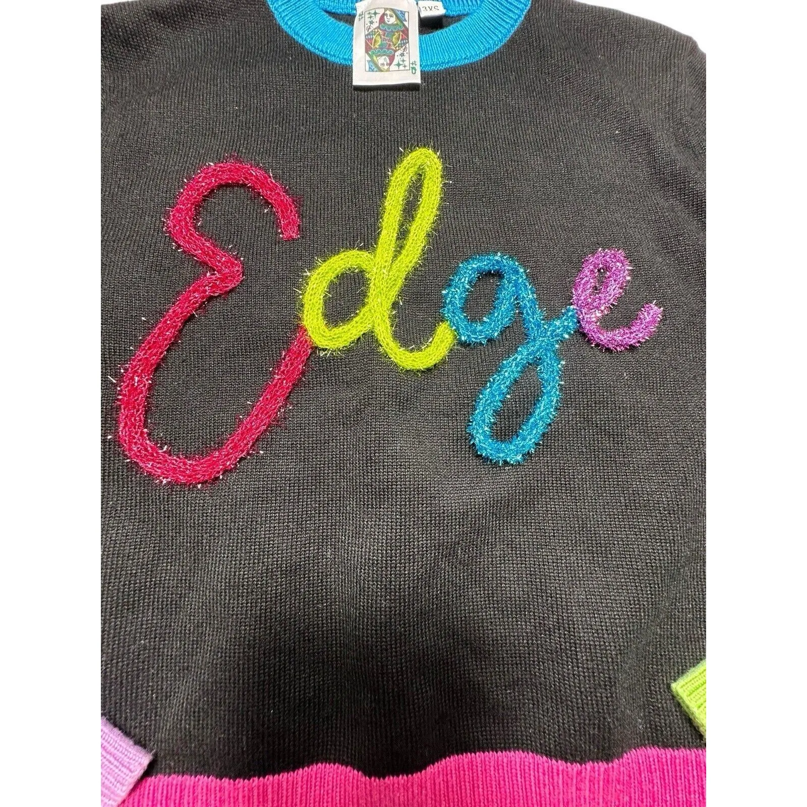 Queen Of Sparkles Women's Size 3XS Edge Rainbow Black Multicolor Sweater #U11 - Image 2
