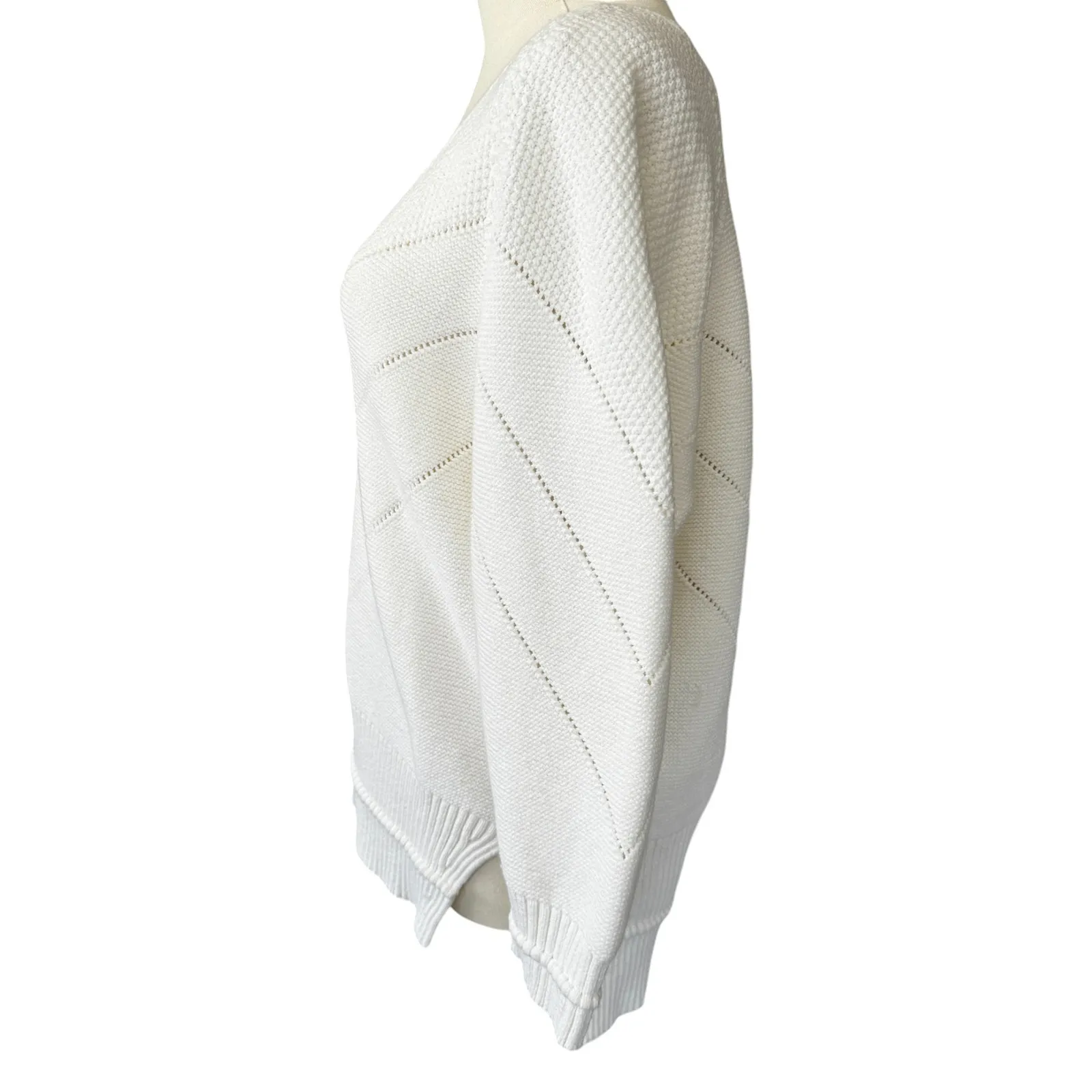 Brochu Walker Decker V-Neck Cotton-Blend Sweater White Size‎ Small - Image 10