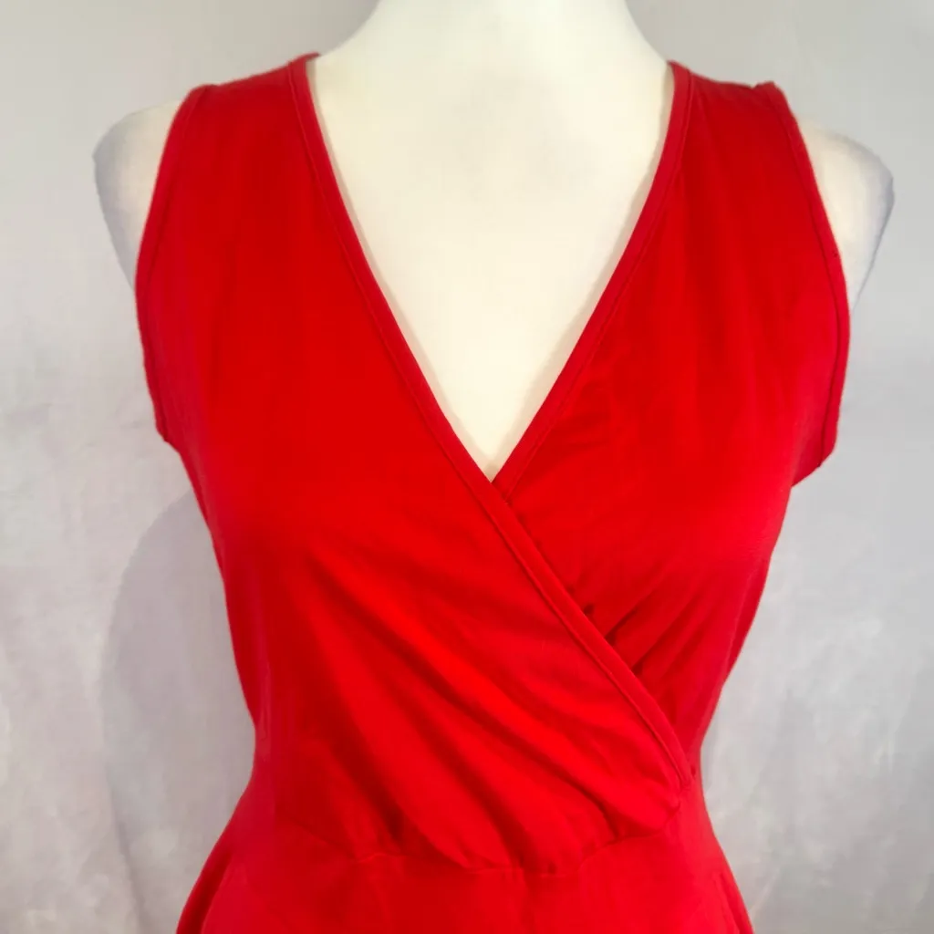 Red wrap top cotton dress with pockets size medium - Image 4